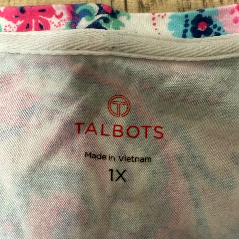 Talbots Women's 1X Paisley Floral Print Short Sleeve T-Shirt Top‎ Blouse - Picture 4 of 9